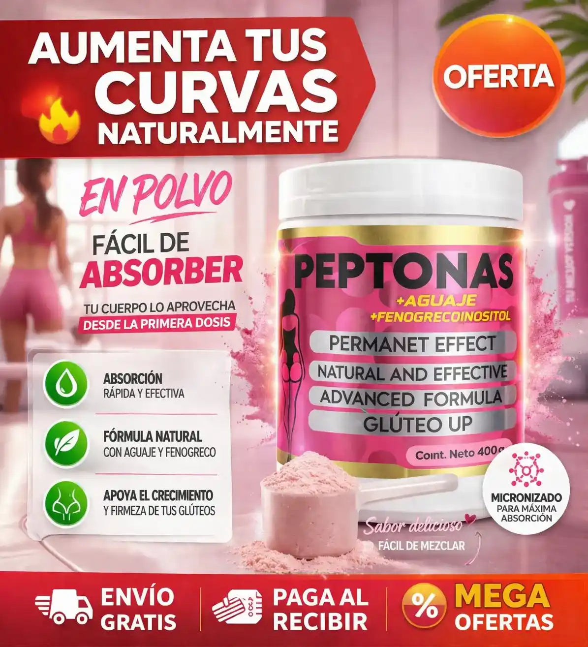 NUEVO! PEPTONAS GLUTEO UP En Polvo - Originales