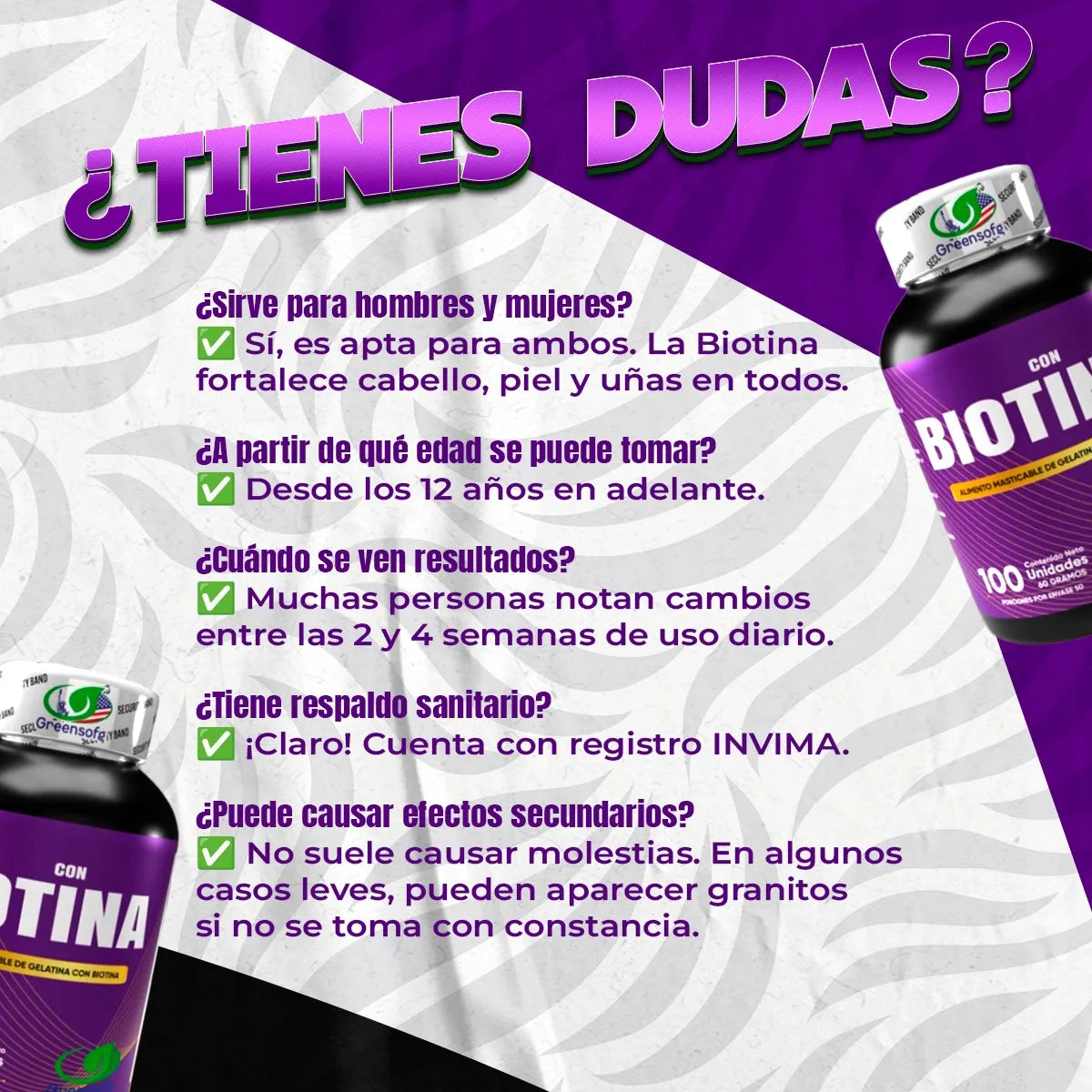 Biotina Softgels x 100 Para la salud del Cabello y Uñas