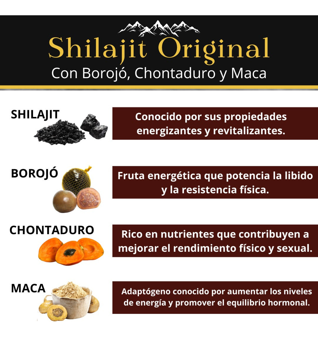 Shilajit Premium con Borojó, Chontaduro y Maca | Energía, Vitalidad Masculina y Rendimiento Físico Natural