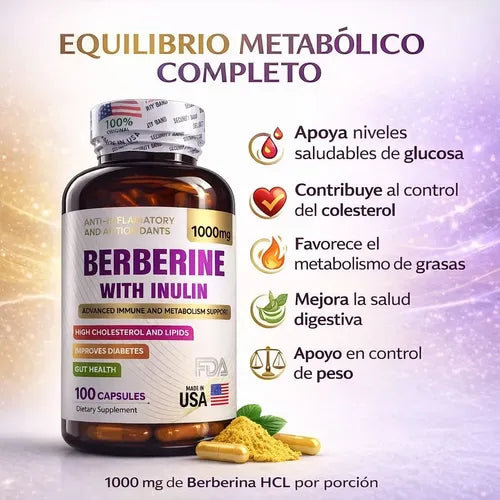 Berberina con Inulina 1000mg Original | BAJA LA GLUCOSA, MEJORA EL METABOLISMO