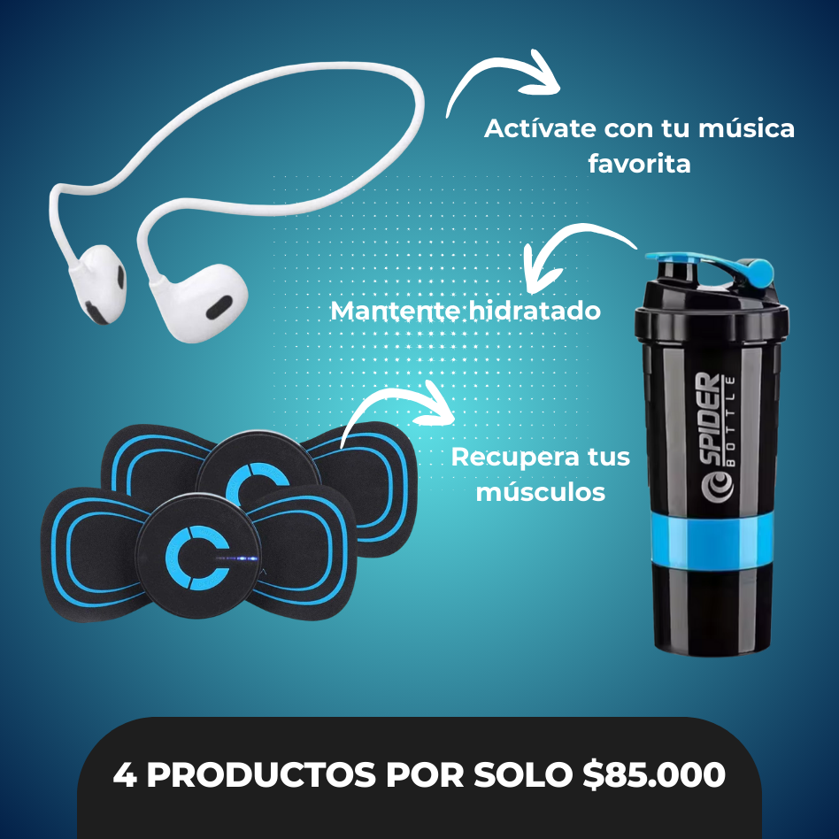 AUDÍFONOS BLUETOOTH + SHAKER 3 EN 1 + DOS MASAJEADORES ELÉCTRICOS