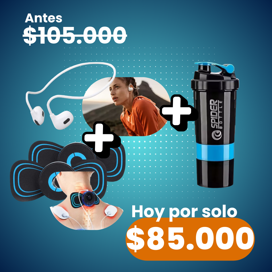 AUDÍFONOS BLUETOOTH + SHAKER 3 EN 1 + DOS MASAJEADORES ELÉCTRICOS